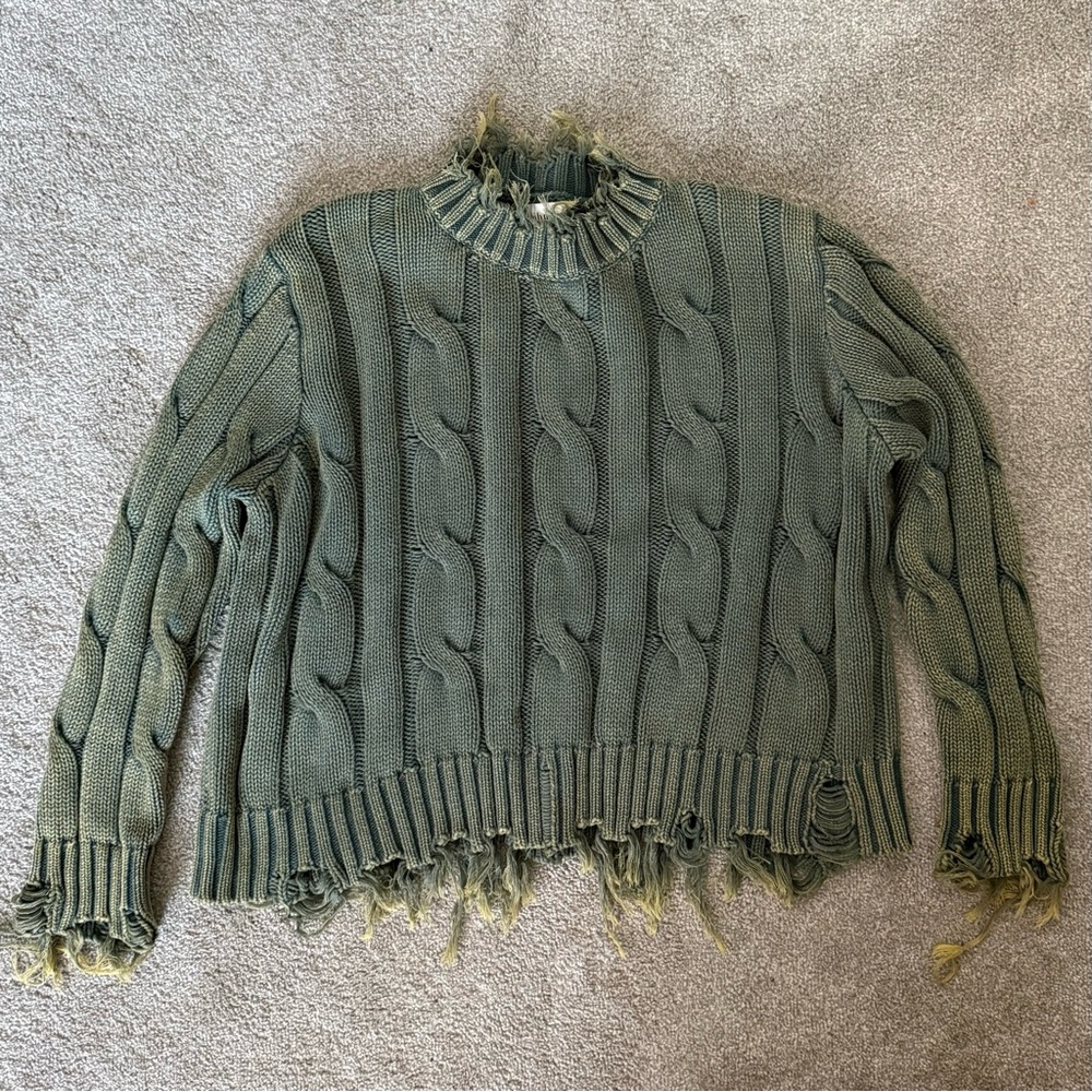 Bohme 100% Cotton Green Cable Knit Sweater Size S Like New